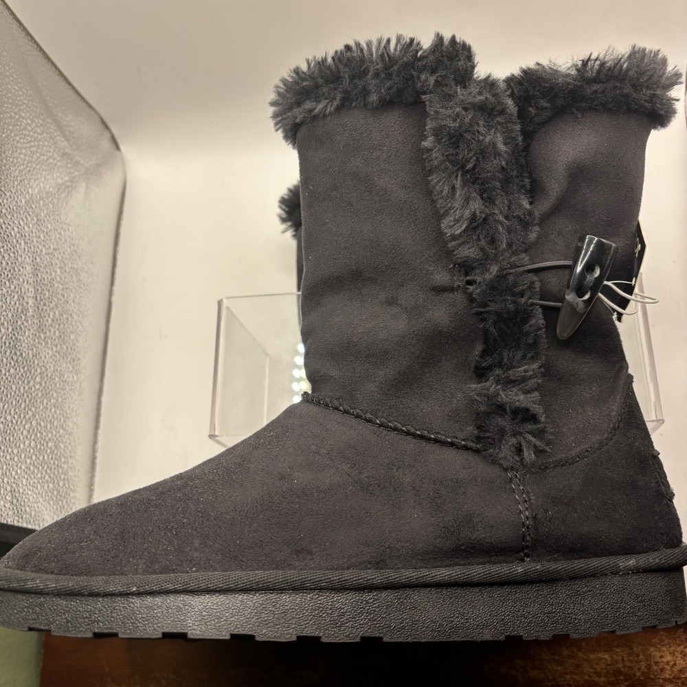 Joe Boxer Romy Womens 8 Black Faux Suede Fur Lined Toggle Mid Calf Winter Boots